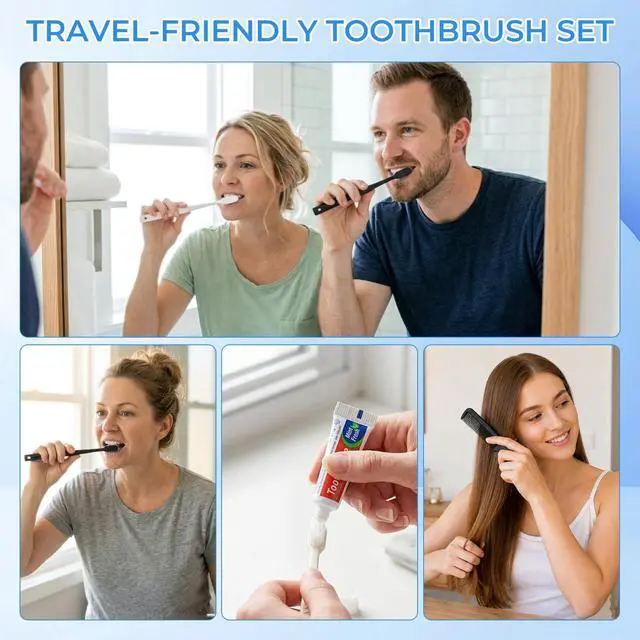 Alt view image 5 of 6 - Travel Toothbrush Set Individually Wrapped Black & White (10-Pack) | Disposable Toothbrushes with Toothpaste 5g Comb Bulk Tooth Brush Set Portable for Hotel Airbnb Shelter Charity
