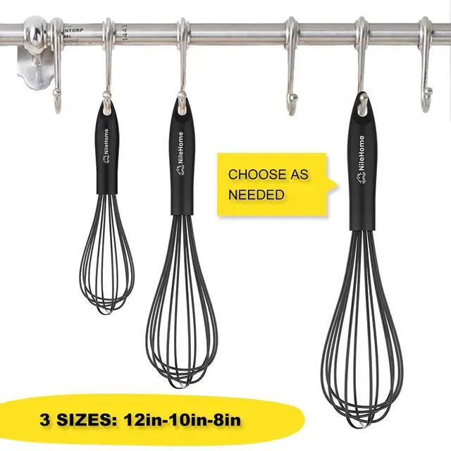 Alt view image 2 of 7 - Silicone Whisk Set 8" 10" 12" Kitchen Whisk Black,3-pack | Food-Grade Material,Dishwasher safe,Withstands Heat up to 480°F,Perfect for Cooking,Whisking and Blending