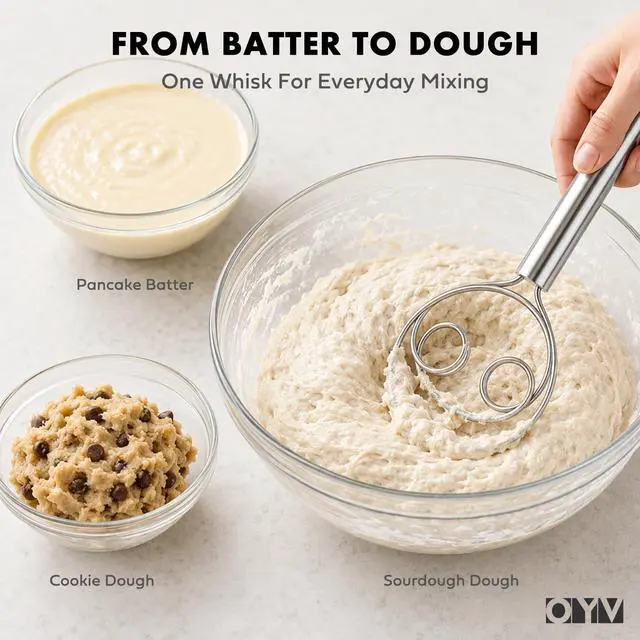 Alt view image 5 of 7 - All 304 Stainless Steel Dough Whisk, 12-Inch | Dishwasher Safe Sourdough Tools, Bread Whisk for Sourdough, Pizza, Pastry, Cake Batter