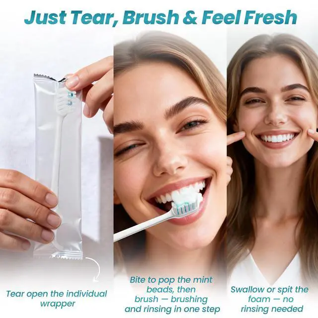 Alt view image 5 of 7 - 5-in-1 Travel Toothbrush, Disposable Toothbrushes with Toothpaste, Floss, Toothpick, Tongue Scraper, Individually Wrapped Disposable Toothbrushes, 5.3" Extended Handle, White, 12 Count