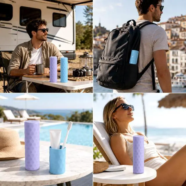 Alt view image 7 of 7 - 2Pcs Toothbrush Holder Travel Portable Couple Toothbrush Travel Case | Tooth Brush Holder for Travel with Dot Travel Toothpaste Container for Home, Travel, Business, Camping, 8.07× 2.56× 2.17"