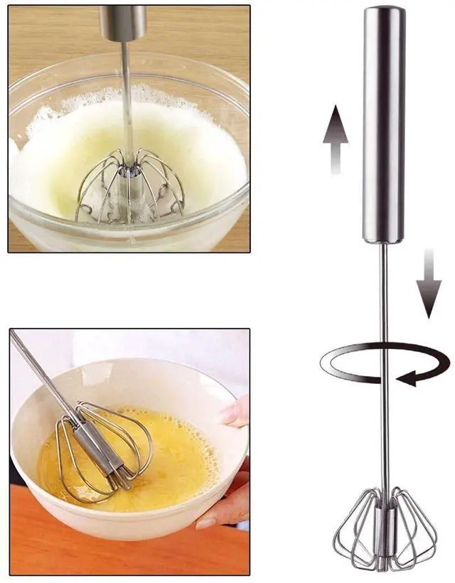 Alt view image 2 of 7 - Egg Whisk, 12 Inch Semi-Automatic Egg Beater Stainless Steel Hand Mixers for Blending, Whisking, Beating, Premium Kitchen Utensil