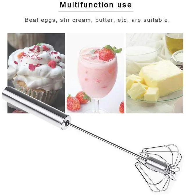 Alt view image 5 of 7 - Egg Whisk, 12 Inch Semi-Automatic Egg Beater Stainless Steel Hand Mixers for Blending, Whisking, Beating, Premium Kitchen Utensil