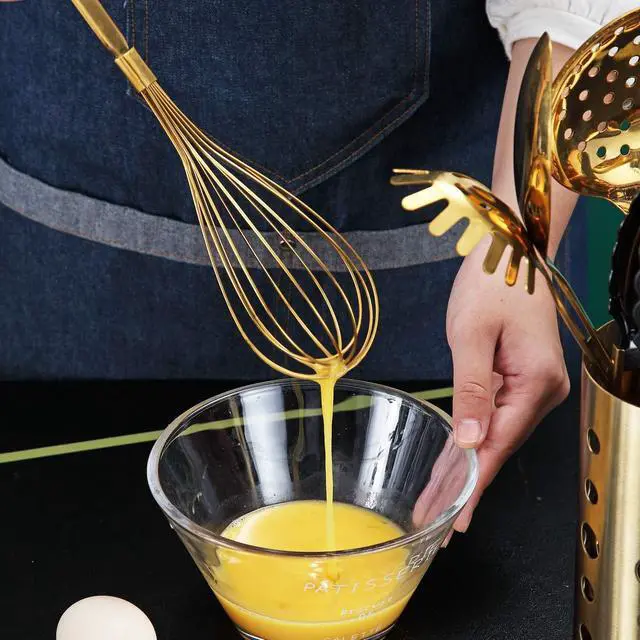 Alt view image 6 of 7 - Gold Whisk, Berglander Whisk For Cooking With Titanium Gold Plating, Stainless Steel Balloon Whisk, Sturdy Kitchen Wire Whisk Set for Cooking, Baking, Blending, Beating, Dishwasher Safe, Easy to Clean