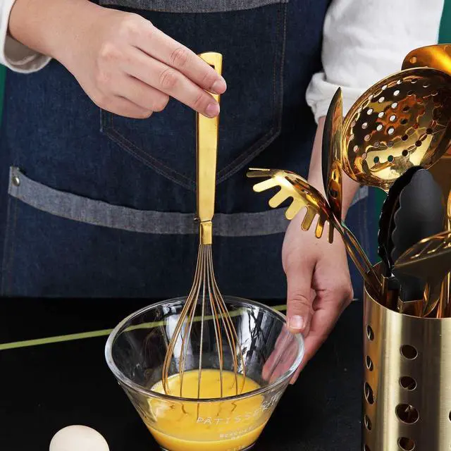 Alt view image 7 of 7 - Gold Whisk, Berglander Whisk For Cooking With Titanium Gold Plating, Stainless Steel Balloon Whisk, Sturdy Kitchen Wire Whisk Set for Cooking, Baking, Blending, Beating, Dishwasher Safe, Easy to Clean