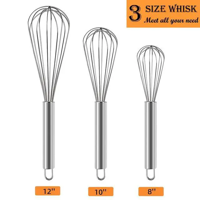 Alt view image 2 of 6 - Stainless Steel Whisk Set, 3 Packs Balloon Whisk for Cooking, Whisking, Blending (8",10",12")