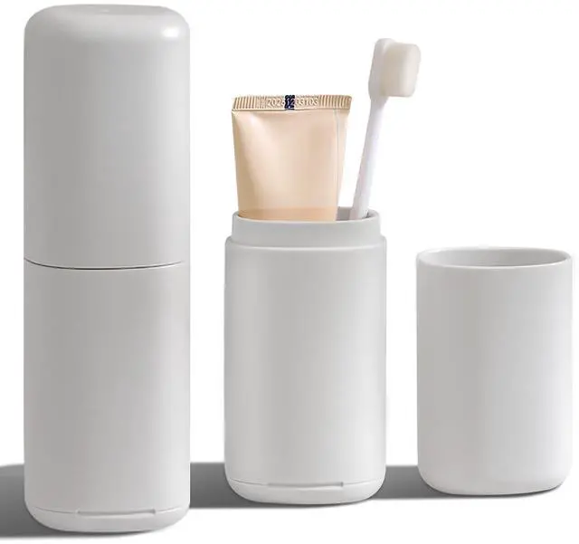 Main image of Portable Travel Toothbrush Case with Gargle Cup - Hard Shell Toothbrush Holder & Toothpaste Container, Detachable Bottom for Easy Cleaning, Matte BPA-Free Organizer for Business Trip, Camping, Gym