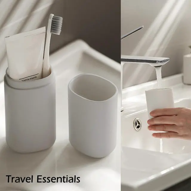 Alt view image 6 of 6 - Portable Travel Toothbrush Case with Gargle Cup - Hard Shell Toothbrush Holder & Toothpaste Container, Detachable Bottom for Easy Cleaning, Matte BPA-Free Organizer for Business Trip, Camping, Gym
