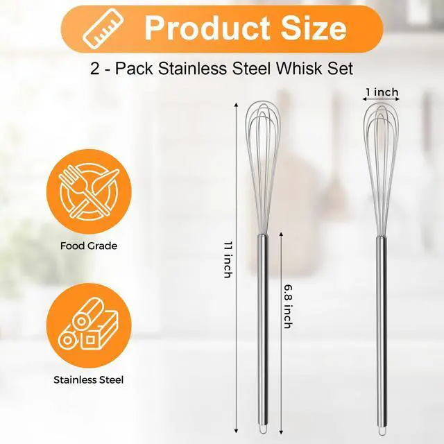 Alt view image 2 of 7 - 2Pcs 11Inch Mini Whisk, Small Whisk with LongHandle | Tiny Whisk, Whisks for Cooking, StainlessSteel Kitchen Stirrer for Coffee, Eggs, Sauces & Baking, Durable Home Kitchen Tool