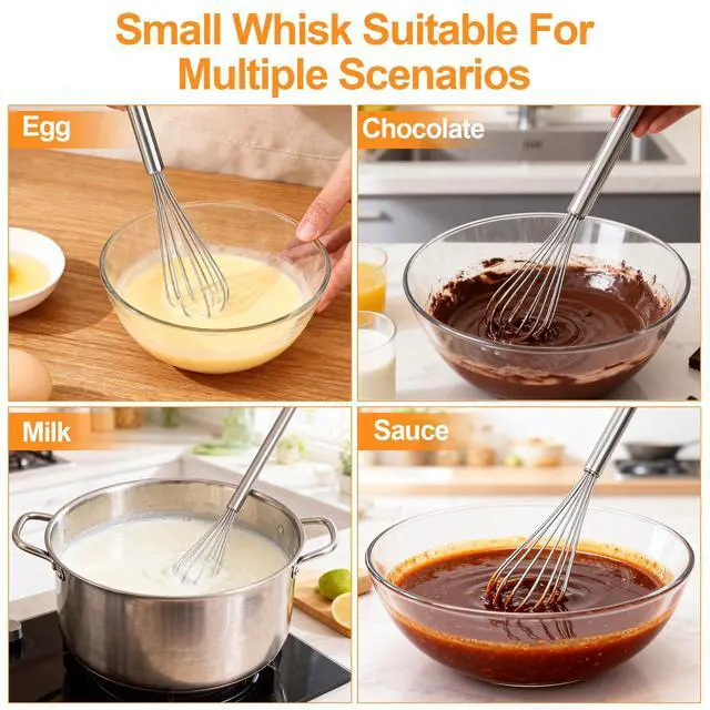 Alt view image 4 of 7 - 2Pcs 11Inch Mini Whisk, Small Whisk with LongHandle | Tiny Whisk, Whisks for Cooking, StainlessSteel Kitchen Stirrer for Coffee, Eggs, Sauces & Baking, Durable Home Kitchen Tool