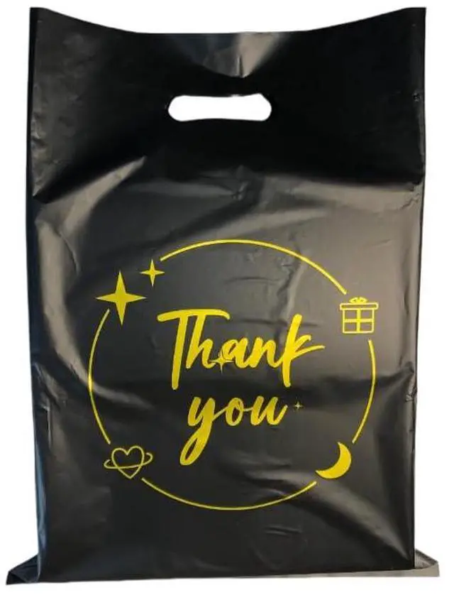 Main image of 100PCS Black Thank You Gift bag, reusable plastic bag with suitable for boutiques,retail shopping,weddings, birthdays,Thanksgiving,Christmas,business gifts, stores,party and boutique bags,(6"x8")