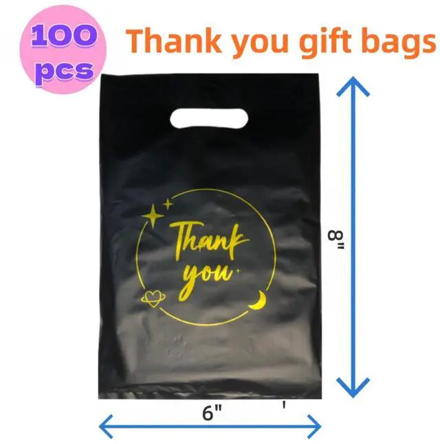 Alt view image 2 of 7 - 100PCS Black Thank You Gift bag, reusable plastic bag with suitable for boutiques,retail shopping,weddings, birthdays,Thanksgiving,Christmas,business gifts, stores,party and boutique bags,(6"x8")