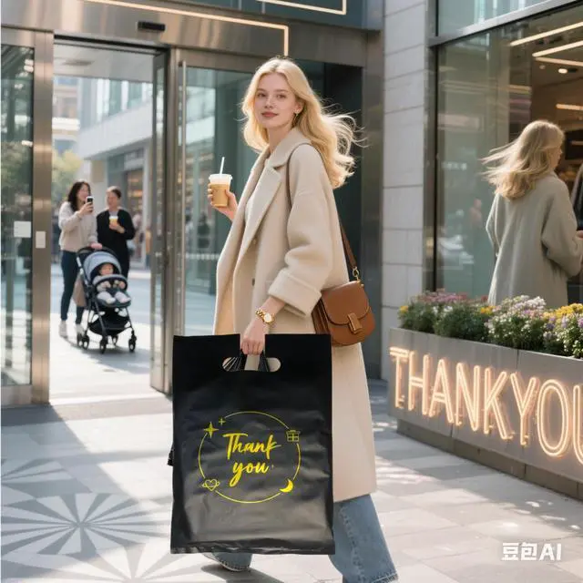 Alt view image 6 of 7 - 100PCS Black Thank You Gift bag, reusable plastic bag with suitable for boutiques,retail shopping,weddings, birthdays,Thanksgiving,Christmas,business gifts, stores,party and boutique bags,(6"x8")