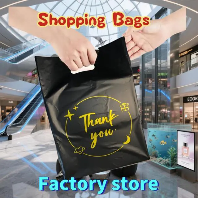 Alt view image 5 of 7 - 100PCS Black Thank You Gift bag, reusable plastic bag with suitable for boutiques,retail shopping,weddings, birthdays,Thanksgiving,Christmas,business gifts, stores,party and boutique bags,(6"x8")