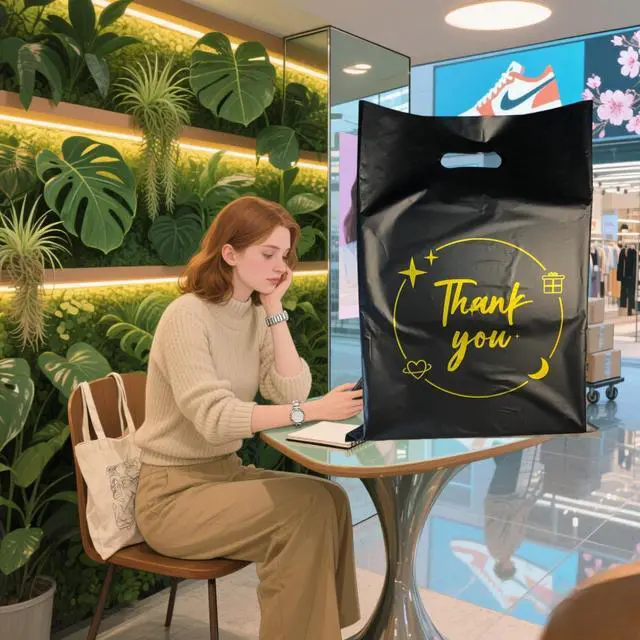 Alt view image 7 of 7 - 100PCS Black Thank You Gift bag, reusable plastic bag with suitable for boutiques,retail shopping,weddings, birthdays,Thanksgiving,Christmas,business gifts, stores,party and boutique bags,(6"x8")
