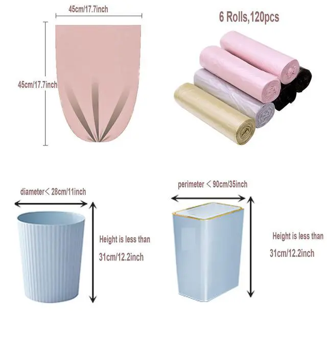Alt view image 3 of 7 - 4 Gallon Bathroom Trash Bags,6 Rolls Small Trash Garbage Bags, Disposable Trash Bags for Office, Bathroom Wastebasket Waste Bin (120 Count, 4Gallon Multicolor)