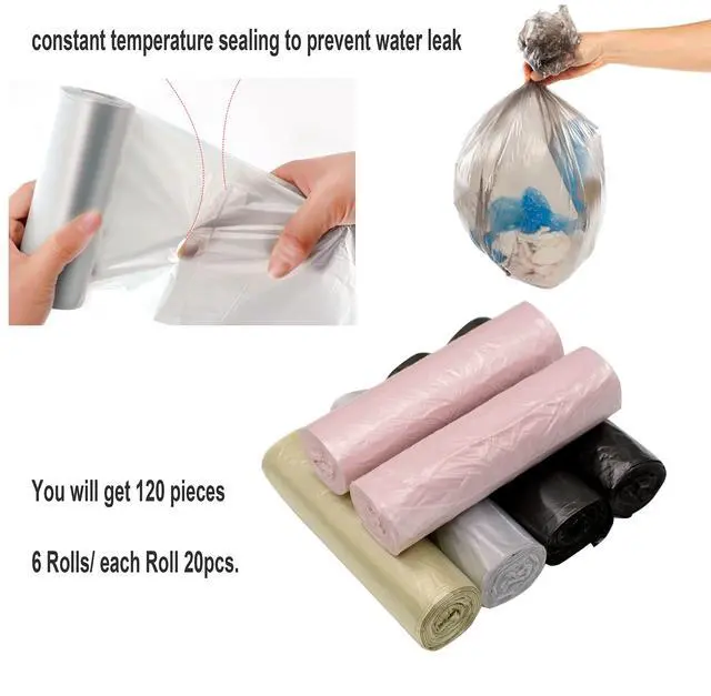 Alt view image 6 of 7 - 4 Gallon Bathroom Trash Bags,6 Rolls Small Trash Garbage Bags, Disposable Trash Bags for Office, Bathroom Wastebasket Waste Bin (120 Count, 4Gallon Multicolor)