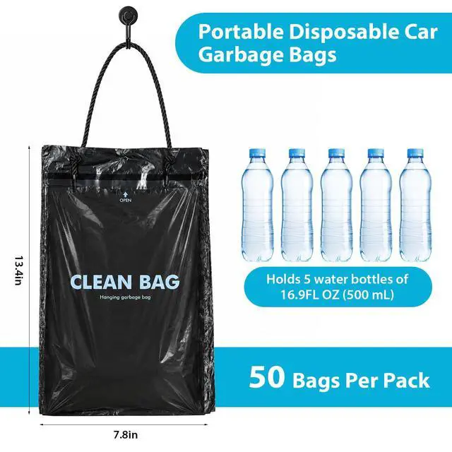 Alt view image 2 of 7 - 50 PCS Disposable Car Trash Bag Hanging, 2 Gallon Garbage Bag(13.4" x 7.8") | Waterproof, Leakproof, Smell Proof for Car, RV, Travel, Kitchen, Camping, Office, Portable
