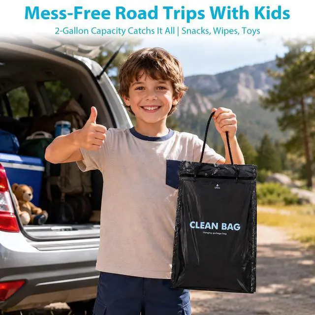 Alt view image 3 of 7 - 50 PCS Disposable Car Trash Bag Hanging, 2 Gallon Garbage Bag(13.4" x 7.8") | Waterproof, Leakproof, Smell Proof for Car, RV, Travel, Kitchen, Camping, Office, Portable