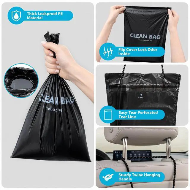 Alt view image 7 of 7 - 50 PCS Disposable Car Trash Bag Hanging, 2 Gallon Garbage Bag(13.4" x 7.8") | Waterproof, Leakproof, Smell Proof for Car, RV, Travel, Kitchen, Camping, Office, Portable