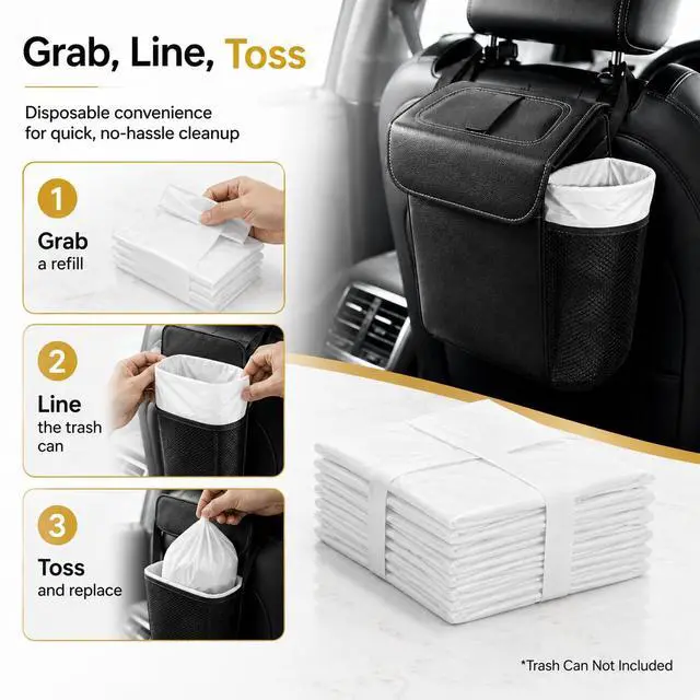 Alt view image 4 of 6 - Disposable Car Trash Can Bags, Liner Refills (1-Pack, 100 Bags Total) - for HOTOR Car Garbage Can(Trash Can Not Included) White