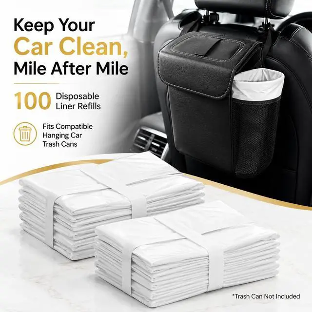 Alt view image 2 of 6 - Disposable Car Trash Can Bags, Liner Refills (1-Pack, 100 Bags Total) - for HOTOR Car Garbage Can(Trash Can Not Included) White