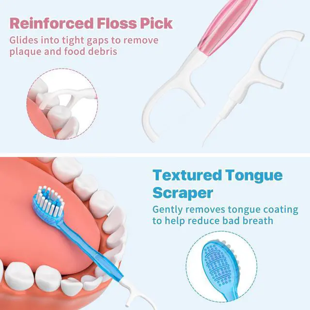 Alt view image 4 of 7 - 5-in-1 Disposable Toothbrush with Toothpaste(12 Pack), Individually Wrapped Mini Travel Toothbrush, Soft Bristles, Dental Floss, Toothpick & Tongue Scraper, No Water Needed, 4 Flavors