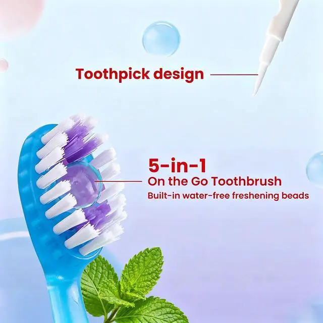 Alt view image 2 of 7 - 10Pack Mini Disposable Toothbrushes 5-in-1 PrePasted Travel Toothbrush with Toothpaste Flosser Pick Tongue Scraper, Individually Wrapped Box, Carry On Essentials for Airplane Camping
