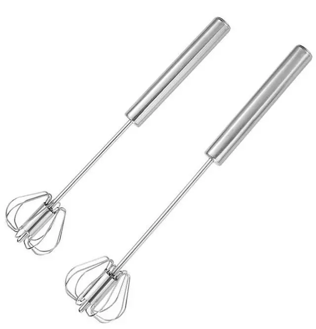 Main image of Stainless Steel Semi-Automatic Whisk Set of 2, Push Egg Whisks Hand Mixer for Eggs, Milk, Kitchen Manual Blender (10&12 Inch)