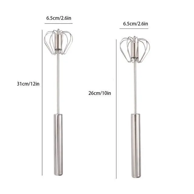 Alt view image 2 of 7 - Stainless Steel Semi-Automatic Whisk Set of 2, Push Egg Whisks Hand Mixer for Eggs, Milk, Kitchen Manual Blender (10&12 Inch)