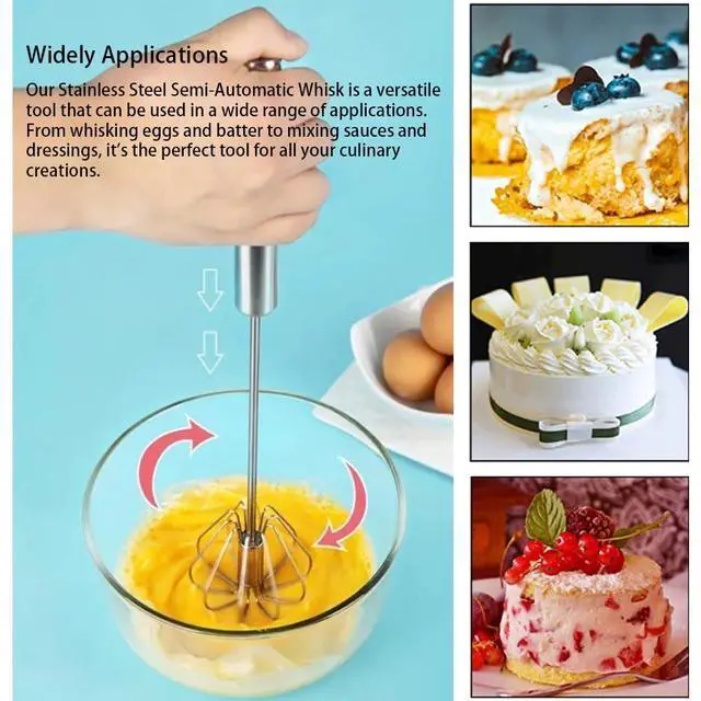 Alt view image 7 of 7 - Stainless Steel Semi-Automatic Whisk Set of 2, Push Egg Whisks Hand Mixer for Eggs, Milk, Kitchen Manual Blender (10&12 Inch)