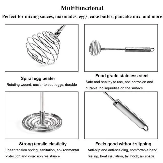 Alt view image 4 of 7 - Stainless Steel Spring Coil Whisk 1 Pack, Wire Whip Egg Beater, Kitchen Cookware Hand Mixer For Cooking, Mixing, Blending, Beating, Stirring, 8.7Inch