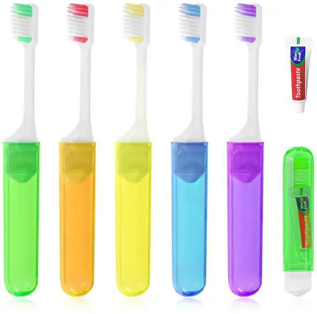 Main image of Travel Toothbrush, Toothbrush and Toothpaste Travel Set, Individually Packaged, Includes Storage Case, Foldable Design, 5 Colors, Ideal for Business Trips, and Hotels (5)