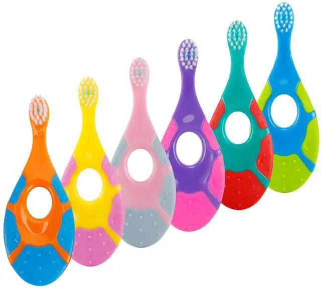 Main image of Baby Toothbrush & Toddler Toothbrush for Age 0-2 Years Old | Extra Soft Bristle for Baby Teeth & Infant Gums | Easy-Grip Finger Handle & Teething Pad | Dentist Recommended | 6-Pack