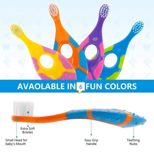 Alt view image 4 of 7 - Baby Toothbrush & Toddler Toothbrush for Age 0-2 Years Old | Extra Soft Bristle for Baby Teeth & Infant Gums | Easy-Grip Finger Handle & Teething Pad | Dentist Recommended | 6-Pack