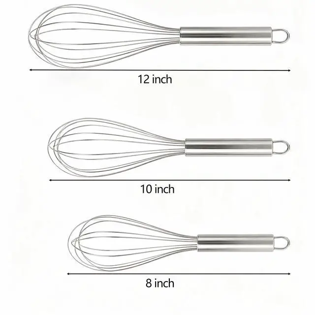 Alt view image 6 of 7 - Stainless Steel Whisk Set, 3 Sizes (8", 10", 12") Kitchen Whisks for Cooking, Balloon Wire Whisk for Mixing, Whisking, Beating, Blending, Egg Beater, Baking, Whipping Cream, Frothing Milk