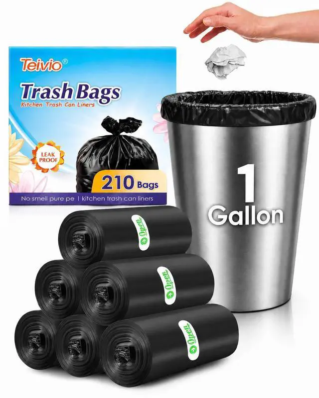 Main image of Mini Black Trash Bags 1 Gallon 210 Count Bathroom Garbage Bags | Fit 3-4 Liters,0.8 Gal,Tiny Plastic Garbage Bags,Desktop Can Liners for Kitchen Bathroom Office Car dog poop