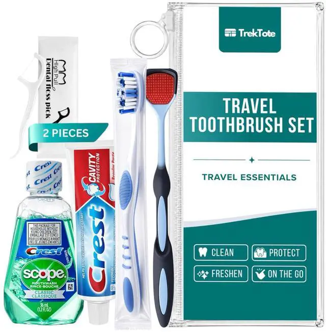 Main image of Travel Oral Care Kit with Premium Name Brand Toothbrush, Toothpaste & Floss | Toothbrush & Toothpaste Set, Travel Size Toiletries & Travel Essentials Oral Care, TSA Approved Bag