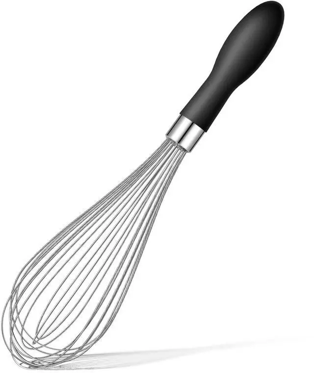 Main image of Whisk for Cooking Reinforced Anti-Break Handle Stainless Steel 12in Black | Upgrade Break-Proof Sturdy Handle Dishwasher-safe Wisk Large Comfortable Non-Slip Wisking Tool For Baking Eggs Sauces Mixing