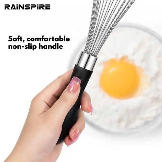 Alt view image 4 of 7 - Whisk for Cooking Reinforced Anti-Break Handle Stainless Steel 12in Black | Upgrade Break-Proof Sturdy Handle Dishwasher-safe Wisk Large Comfortable Non-Slip Wisking Tool For Baking Eggs Sauces Mixing