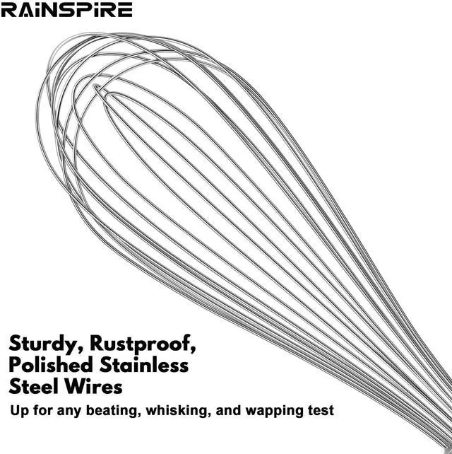 Alt view image 3 of 7 - Whisk for Cooking Reinforced Anti-Break Handle Stainless Steel 12in Black | Upgrade Break-Proof Sturdy Handle Dishwasher-safe Wisk Large Comfortable Non-Slip Wisking Tool For Baking Eggs Sauces Mixing