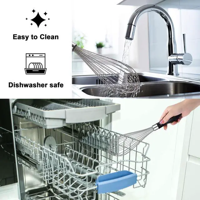 Alt view image 7 of 7 - Whisk for Cooking Reinforced Anti-Break Handle Stainless Steel 12in Black | Upgrade Break-Proof Sturdy Handle Dishwasher-safe Wisk Large Comfortable Non-Slip Wisking Tool For Baking Eggs Sauces Mixing