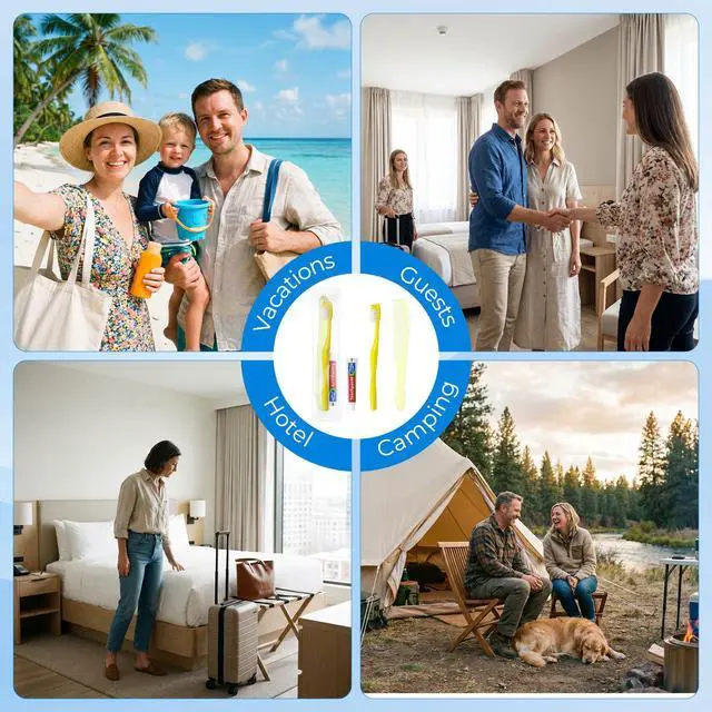 Alt view image 7 of 7 - Disposable Toothbrushes with Toothpaste and Comb, 30 Pack Individually Wrapped Yellow Hollow Single Use Travel Size Toothbrush Kit for Homeless, Hotel, Camping,Nursing Home