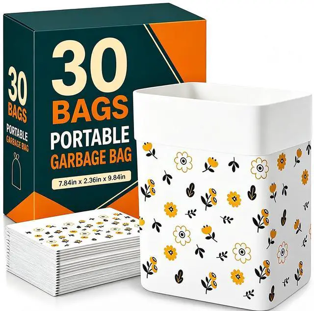 Main image of 30 Pcs Car Garbage Bin Bags, Waterproof Seal Disposable Car Trash Bags | Automotive Trash Cleaning Bags, Standing and Self Adhesive Dual-Purpose Garbage Bag for Car, Truck, SUV, RV & Vehicle