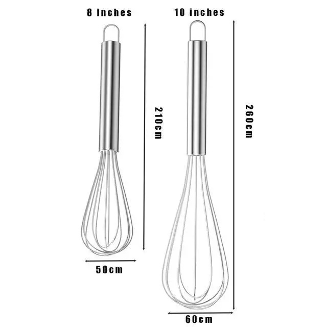 Alt view image 2 of 7 - Stainless Steel Whisk Set - 8"+10" Kitchen Wisk, Balloon Whisk for Baking, Cooking, Mixing, Blending, Beating Eggs, Cream, Sauces - Ergonomic Grip - 2 Pack