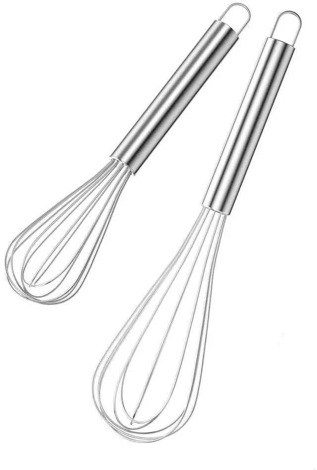 Main image of Stainless Steel Whisk Set - 8"+10" Kitchen Wisk, Balloon Whisk for Baking, Cooking, Mixing, Blending, Beating Eggs, Cream, Sauces - Ergonomic Grip - 2 Pack