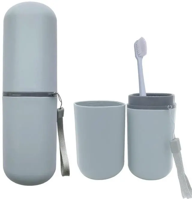 Main image of Light Blue Travel Toothbrush Holder, Toothbrush and Toothpaste Travel Case Portable Toothbrush Holder with Cover for Traveling Bathroom Business Camping School