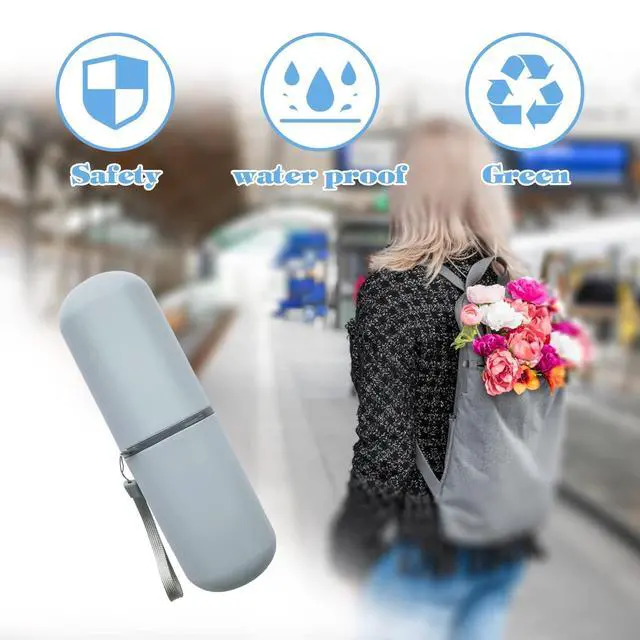 Alt view image 2 of 6 - Light Blue Travel Toothbrush Holder, Toothbrush and Toothpaste Travel Case Portable Toothbrush Holder with Cover for Traveling Bathroom Business Camping School