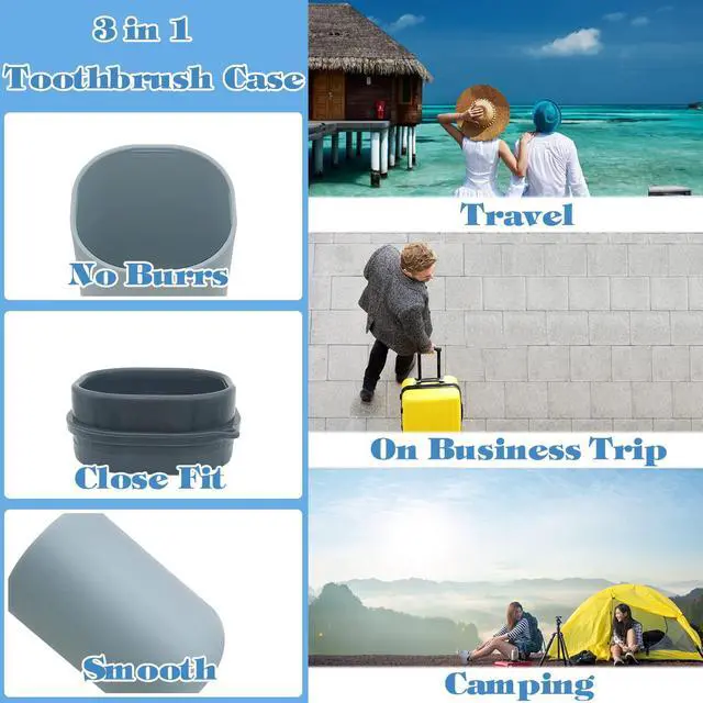 Alt view image 3 of 6 - Light Blue Travel Toothbrush Holder, Toothbrush and Toothpaste Travel Case Portable Toothbrush Holder with Cover for Traveling Bathroom Business Camping School