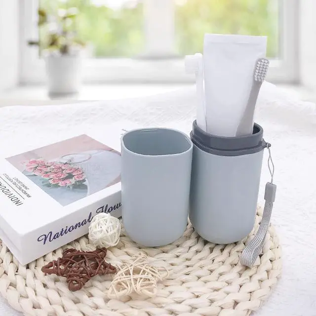 Alt view image 5 of 6 - Light Blue Travel Toothbrush Holder, Toothbrush and Toothpaste Travel Case Portable Toothbrush Holder with Cover for Traveling Bathroom Business Camping School